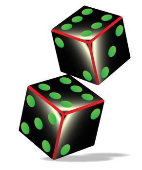 Two tumbling dice over a white background