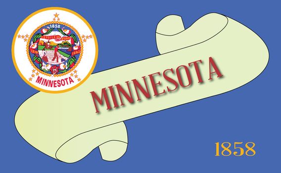 A scroll with the text Minnesota with the flag of the state detail