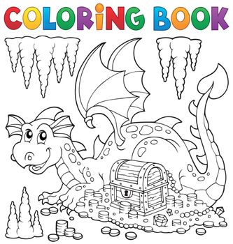 Coloring book with dragon and treasure - eps10 vector illustration.