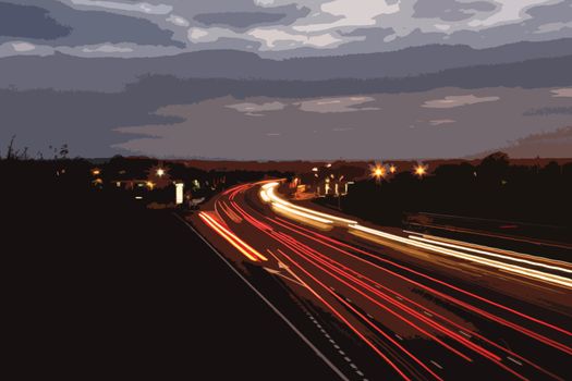 car light trails on a busy motorway at dusk