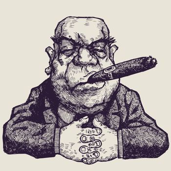 Boss with cigar. drawing style. vector illustration