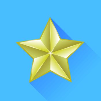 Single Gold Star Isolated on Blue Background