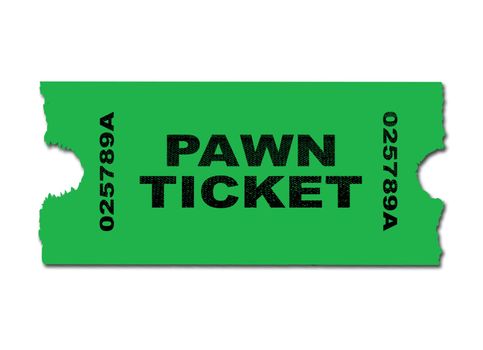 A green pawn ticket over a white background