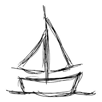 Hand drawn illustration of a boat with sails