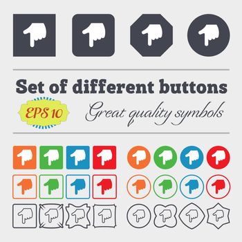 pointing hand  icon sign. Big set of colorful, diverse, high-quality buttons. Vector illustration
