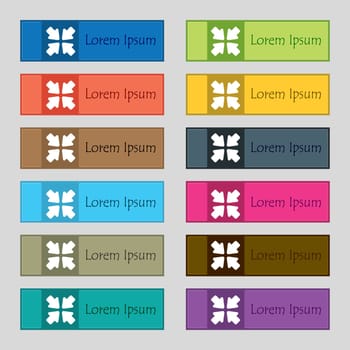 turn to full screen  icon sign. Set of twelve rectangular, colorful, beautiful, high-quality buttons for the site. Vector illustration