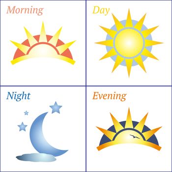 Sun and Moon morning day evening night handdrawn vector icon set