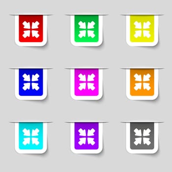 turn to full screen icon sign. Set of multicolored modern labels for your design. Vector illustration