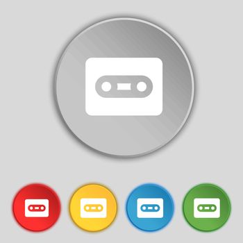 Cassette icon sign. Symbol on five flat buttons. Vector illustration