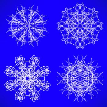 Snow Flakes Collection Isolated on Blue Background