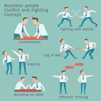Business people in conflict and confrontation concept. Simple character design.