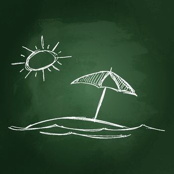 Hand drawn illustration of the sun and a parasol