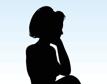 Vector Image - woman silhouette with hand gesture thinking
