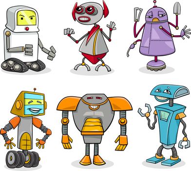 Cartoon Illustration of Funny Robots Fantasy Set