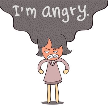 Very angry business woman standing in stressful and frustrated emotion. You can write your own text replace the message ' I'm angry'. 