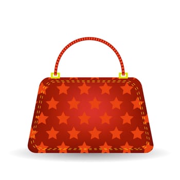 Single Starry Red Handbag Isolated on White Background.