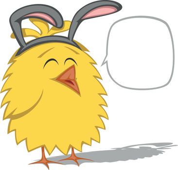 Cute yellow chicken (chickling) is wearing Easter Bunny ears