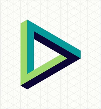 Abstract impossible triangle sign, retro optical effect shape with isometric grid background. EPS10 vector file.