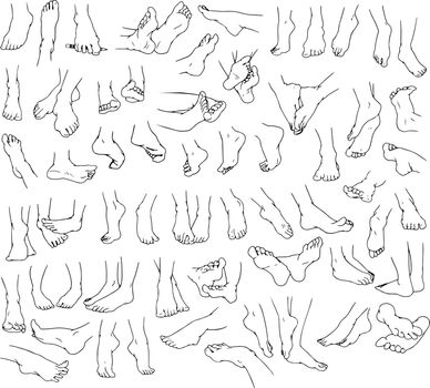 Vector illustrations pack lineart of human feet in various gestures.