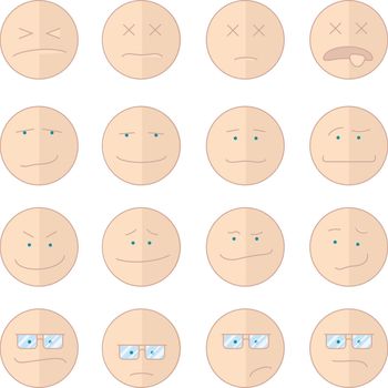 Set of smiley icons: different negative sadness emotions large set of vector on white background