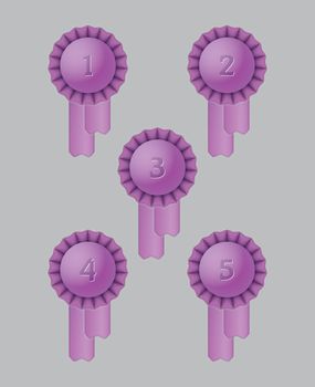 violet award ribbons with numbers one, two, three, four and six, vector illustration
