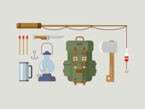 Fishing hunting concept flat vector icon set