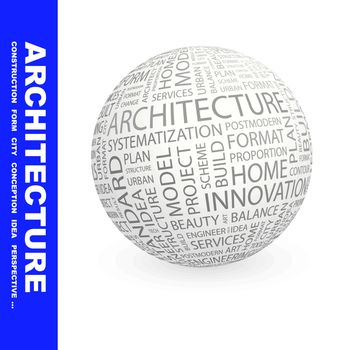 ARCHITECTURE. Concept illustration. Graphic tag collection. Wordcloud collage.