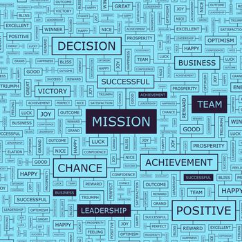 MISSION. Word cloud illustration. Tag cloud concept collage. Usable for different business design.