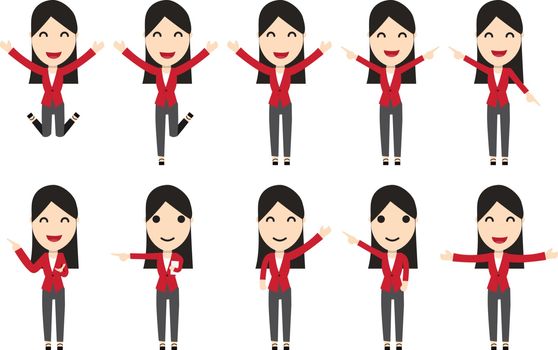 Set of business woman characters in movement, vector