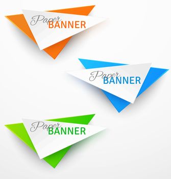 Set of triangular colorful paper origami banners. Vector illustration