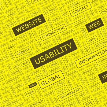 USABILITY. Word cloud illustration. Tag cloud concept collage.