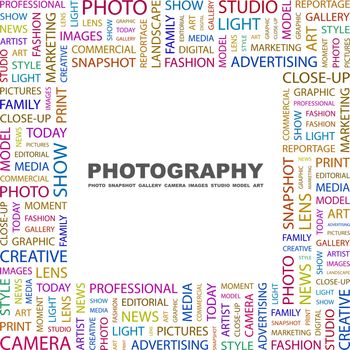 PHOTOGRAPHY. Word cloud illustration. Tag cloud concept collage.