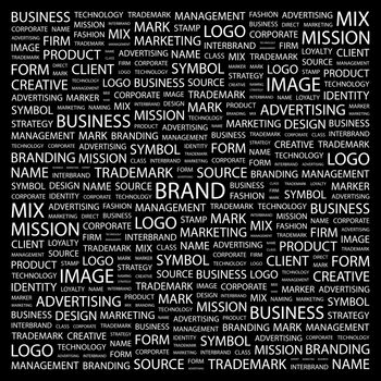 BRAND. Concept illustration. Graphic tag collection. Wordcloud collage.