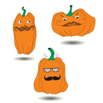 Halloween Pumpkin with mustache. Vector illustration.