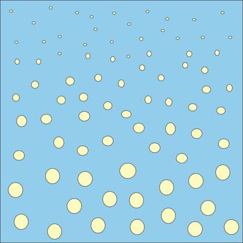 The yellow circles on a blue background abstract background. Bubbles of different sizes, shrinking into the distance