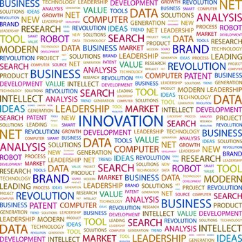INNOVATION. Background concept wordcloud illustration. Print concept word cloud. Graphic collage.