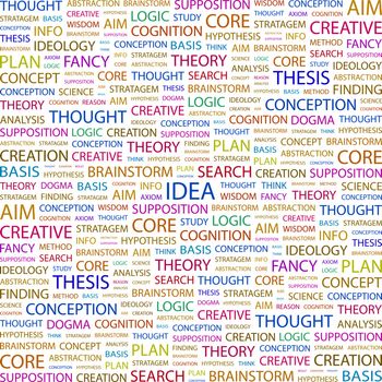 IDEA. Concept illustration. Graphic tag collection. Wordcloud collage.