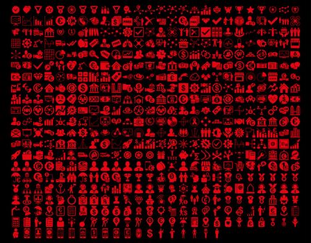 Application Toolbar Icons. 576 flat icons use red color. Vector images are isolated on a black background. 