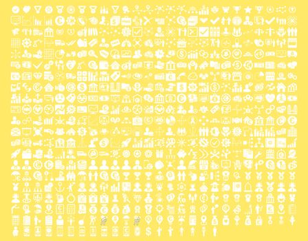 Application Toolbar Icons. 576 flat icons use white color. Vector images are isolated on a yellow background. 