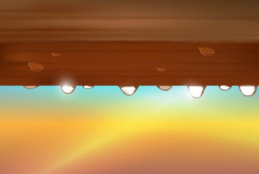 Vector Rain Drops on Wooden Plank Background, Eps 10 Vector, Gradient Mesh and Transparency Used