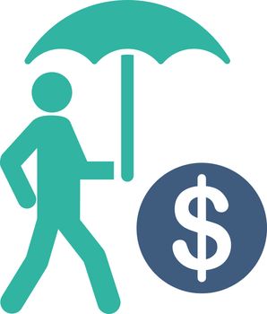 Financial insurance icon from Business Bicolor Set. Vector style: flat bicolor symbols, cobalt and cyan colors, rounded angles, white background.