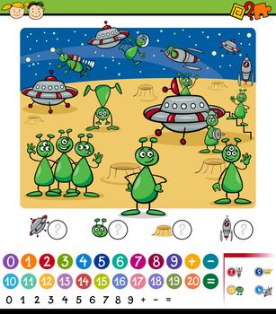Cartoon Illustration of Education Mathematical Game for Preschool Children with Aliens Characters
