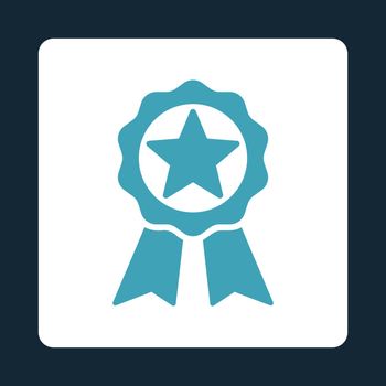 Award icon from Award Buttons OverColor Set. Icon style is blue and white colors, flat rounded square button, dark blue background.