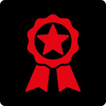 Award icon from Award Buttons OverColor Set. Icon style is intensive red and black colors, flat rounded square button, white background.