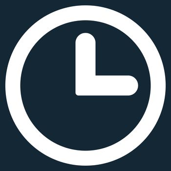 Clock icon from Primitive Set. This isolated flat symbol is drawn with white color on a dark blue background, angles are rounded.