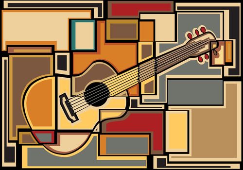 EPS8 editable vector colorful mosaic illustration of an acoustic guitar