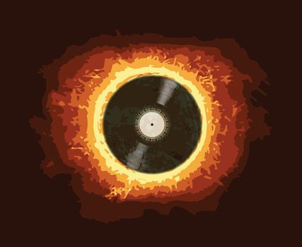 A typical LP vinyl record in front of a blazing hot sun