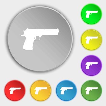 gun icon sign. Symbol on five flat buttons. Vector illustration