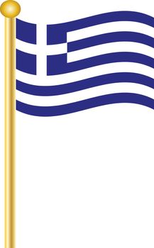 A Greek Flag flying on a gold flagpole