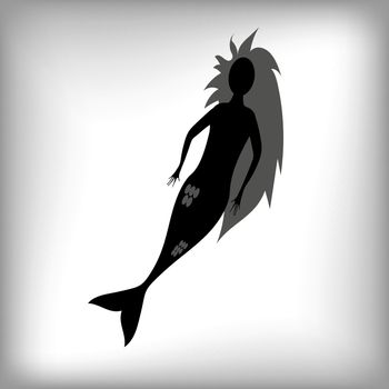 Mermaid Silhouette Isolated on Grey Blurred Background